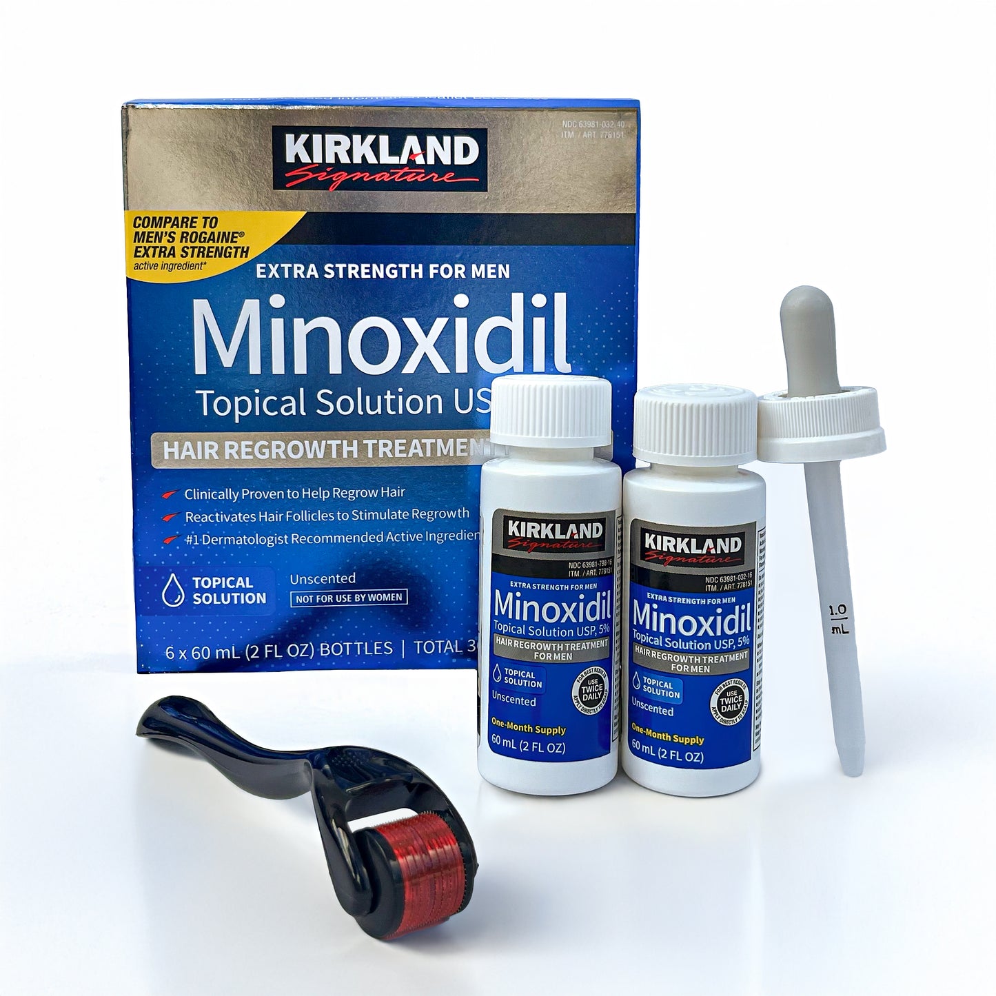 Minoxidil Kirkland - Pack 2 meses + Dermaroller