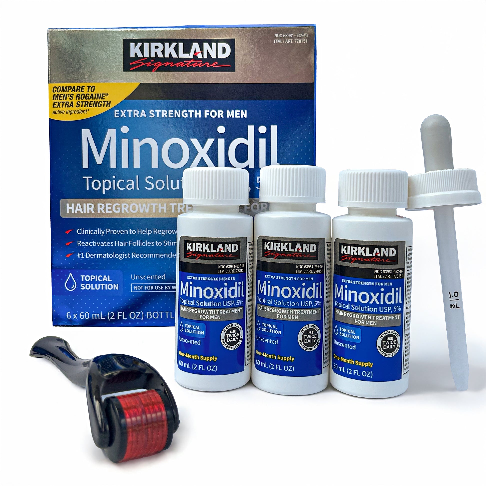 Minoxidil Kirkland - Pack 3 meses + Dermaroller