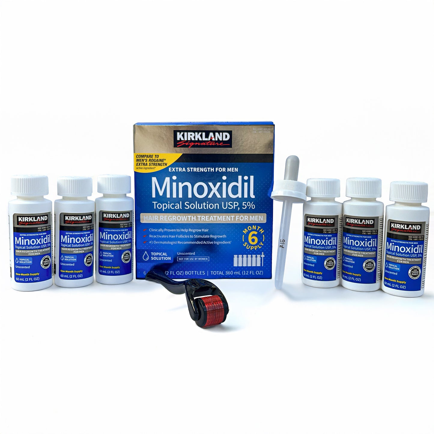 Minoxidil Kirkland - Pack 6 meses + Dermaroller